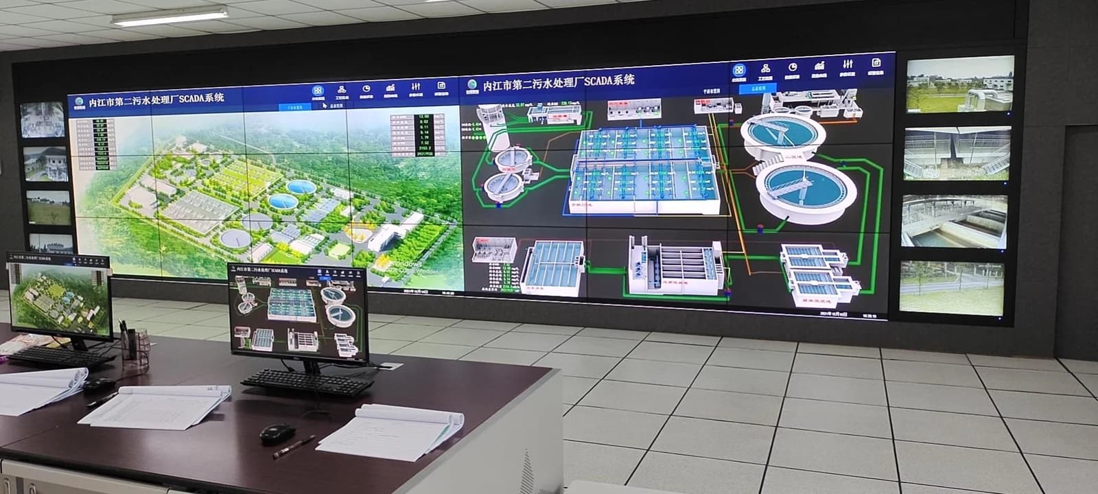 High-tech digital dashboard monitor showing data graphs
